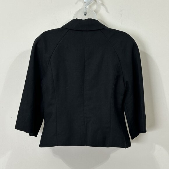 ALFANI Blazer Womens 6P Black Linen Rayon Single Button 3/4 Raglan Sleeve - Picture 2 of 7